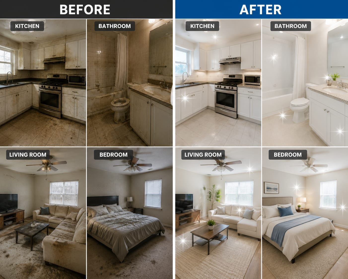 Residential cleaning before and after